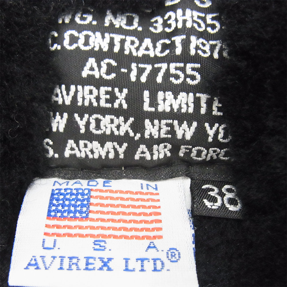 AVIREX アヴィレックス 2102BW USA製 B-3 ムートンレザー フライト ボンバー ジャケット ブラック ブラック系 38【中古】