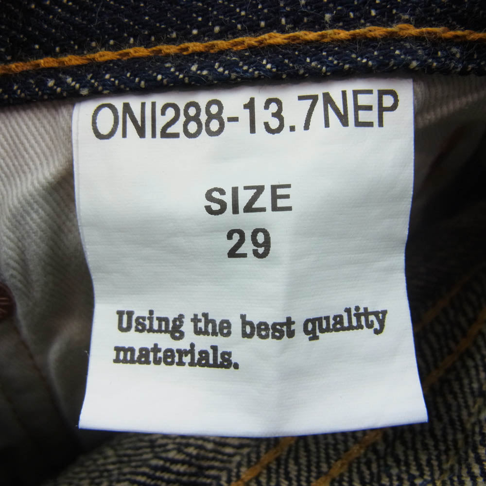 ONI DENIM 鬼デニム ONI288-13.7NEP 鬼デニム 13.7oz NEP Denim Regular Straight ネップ セルビッジ デニム パンツ ボタンフライ レギュラー ストレート 赤耳 ジーンズ W29 インディゴブルー系 W29【極上美品】【中古】
