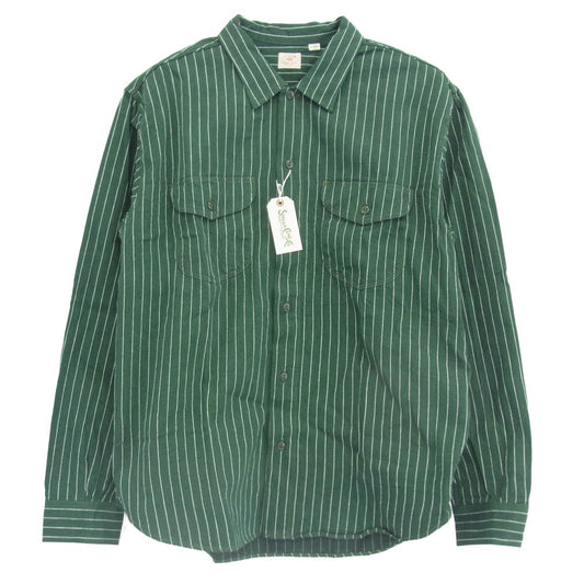 SUGAR CANE シュガーケーン sc28652 COKE STRIPE WORK SHIRT LONG SLEEVE コークストライプ 長袖 ワークシャツ グリーン系 XL【新古品】【未使用】【中古】