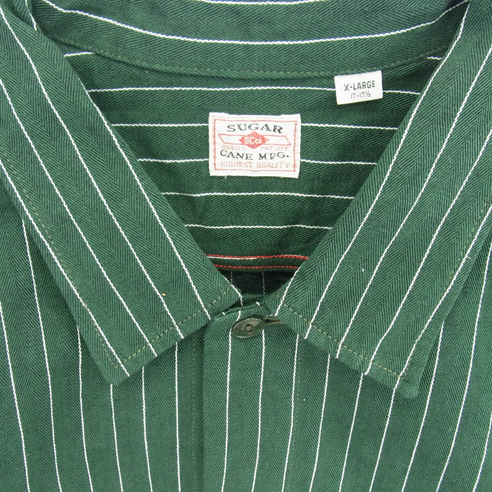 SUGAR CANE シュガーケーン sc28652 COKE STRIPE WORK SHIRT LONG SLEEVE コークストライプ 長袖 ワークシャツ グリーン系 XL【新古品】【未使用】【中古】