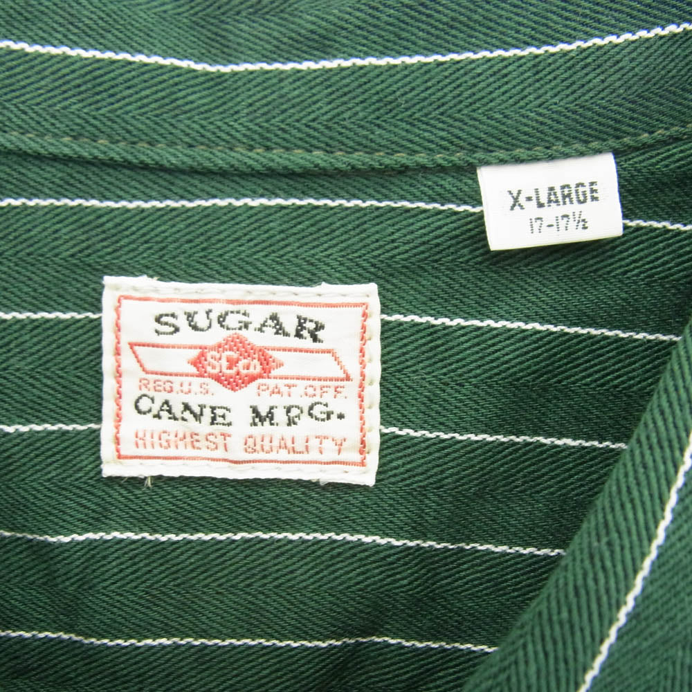 SUGAR CANE シュガーケーン sc28652 COKE STRIPE WORK SHIRT LONG SLEEVE コークストライプ 長袖 ワークシャツ グリーン系 XL【新古品】【未使用】【中古】