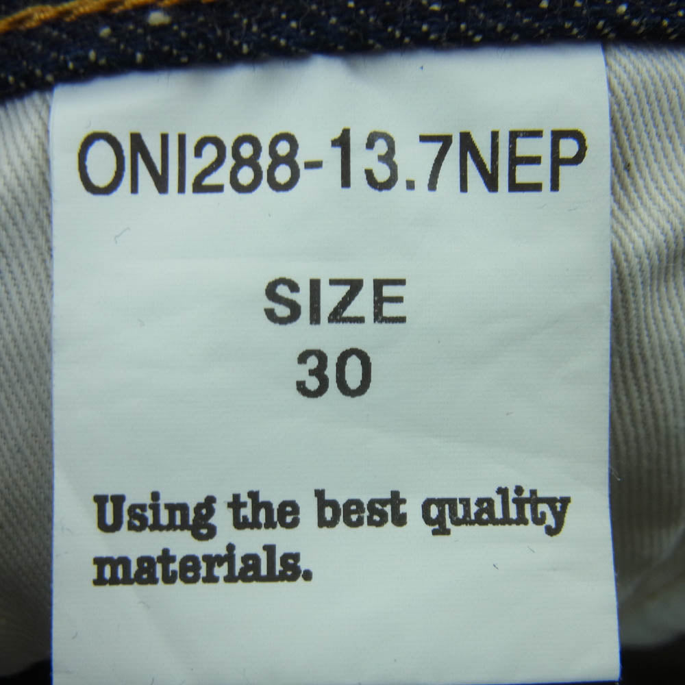 ONI DENIM 鬼デニム ONI288-13.7NEP 鬼デニム 13.7oz NEP Denim Regular Straight ネップ セルビッジ デニム パンツ ボタンフライ レギュラー ストレート 赤耳 ジーンズ インディゴブルー系 30【極上美品】【中古】