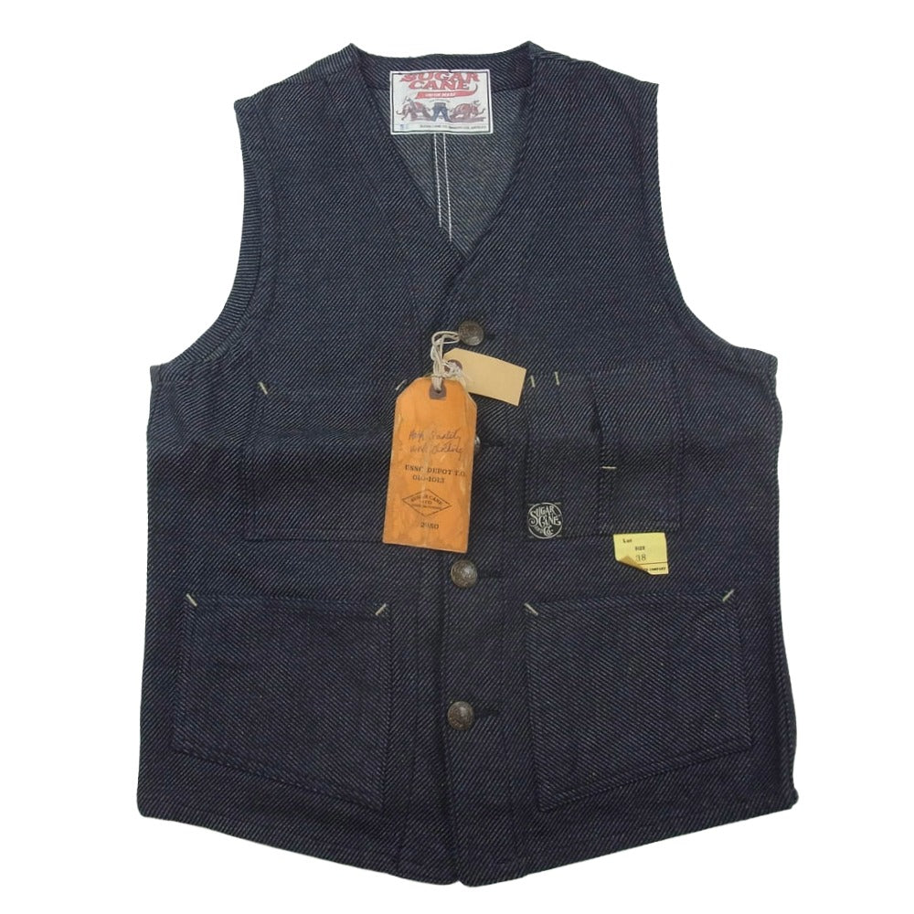 SUGAR CANE シュガーケーン SC15446 FICTION ROMANCE 13.7oz. INDIGO NEP DENIM WORK VEST インディゴネップ デニム・ワーク べスト エンジニア ジャケット インディゴブルー系 38【新古品】【未使用】【中古】