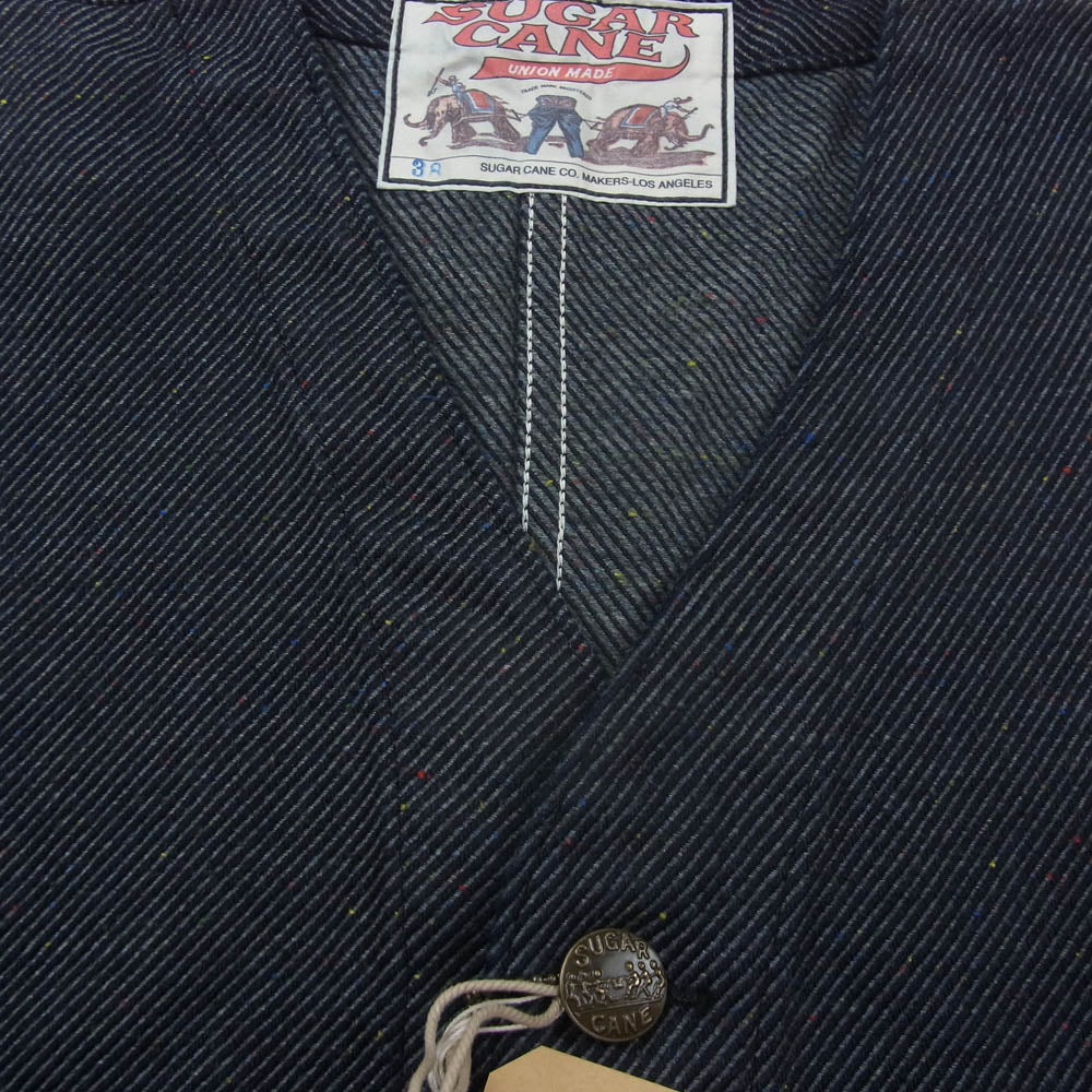 SUGAR CANE シュガーケーン SC15446 FICTION ROMANCE 13.7oz. INDIGO NEP DENIM WORK VEST インディゴネップ デニム・ワーク べスト エンジニア ジャケット インディゴブルー系 38【新古品】【未使用】【中古】