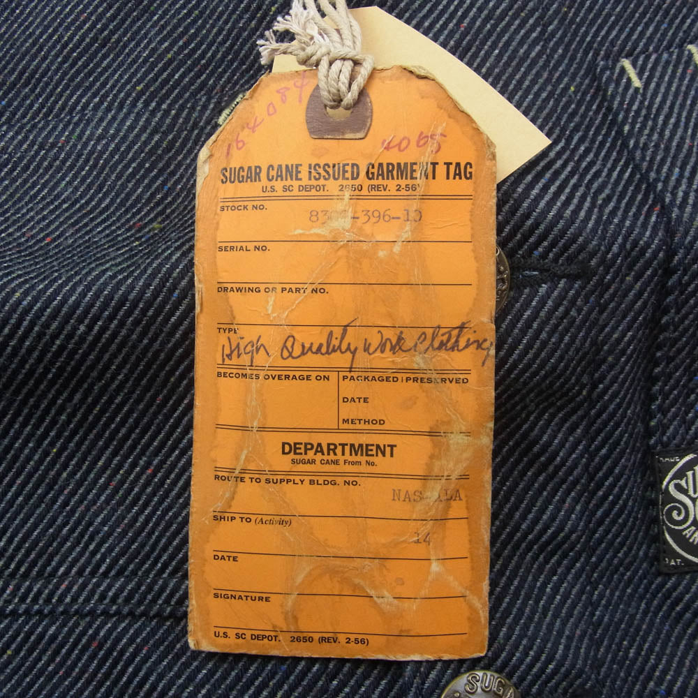 SUGAR CANE シュガーケーン SC15446 FICTION ROMANCE 13.7oz. INDIGO NEP DENIM WORK VEST インディゴネップ デニム・ワーク べスト エンジニア ジャケット インディゴブルー系 38【新古品】【未使用】【中古】