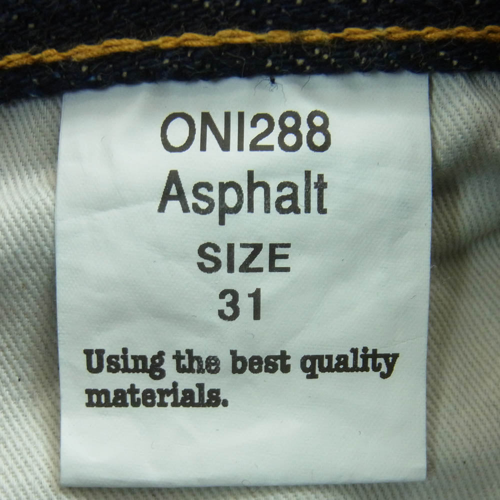 ONI DENIM 鬼デニム ONI 288 鬼デニム 20oz Asphalt Denim アスファルト デニム パンツ ボタンフライ レギュラー ストレート 赤耳 ジーンズ W31 インディゴブルー系 31【極上美品】【中古】