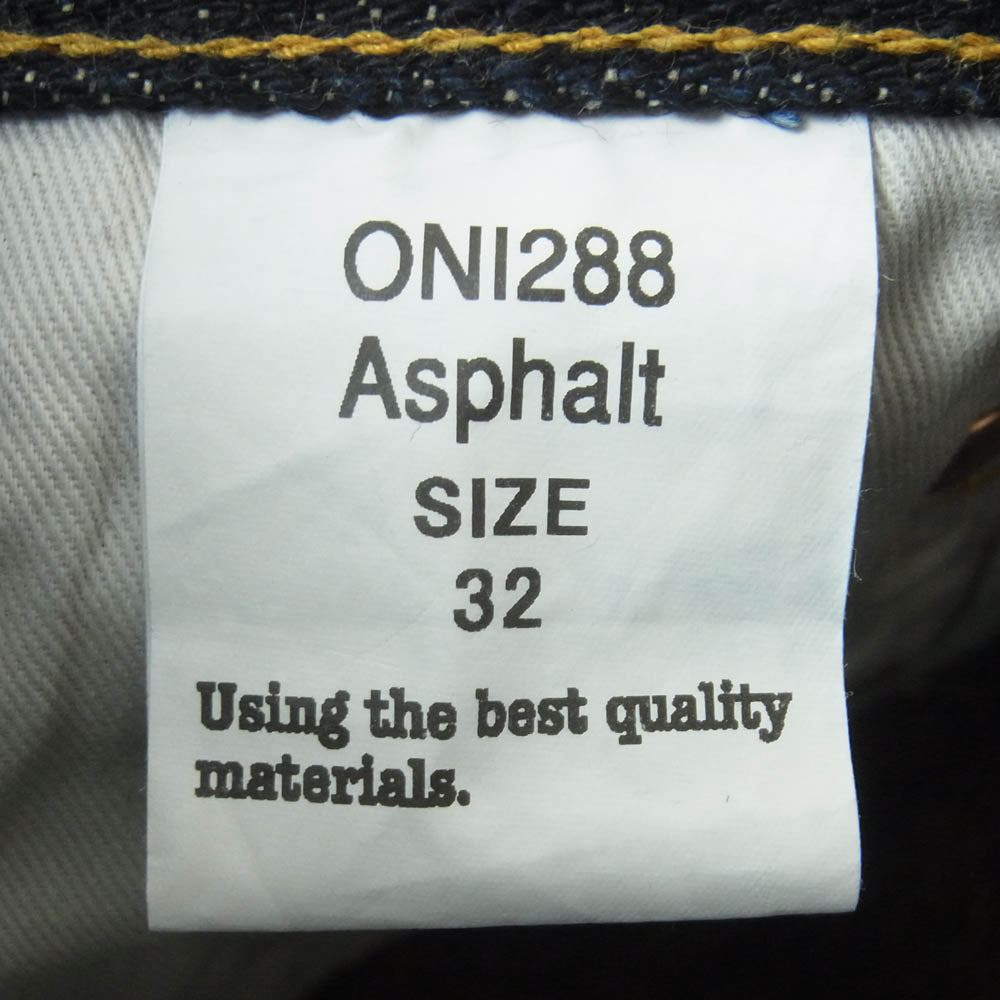 ONI DENIM 鬼デニム ONI 288 鬼デニム 20oz Asphalt Denim アスファルト デニム パンツ ボタンフライ レギュラー ストレート 赤耳 ジーンズ W32 インディゴブルー系 32【極上美品】【中古】