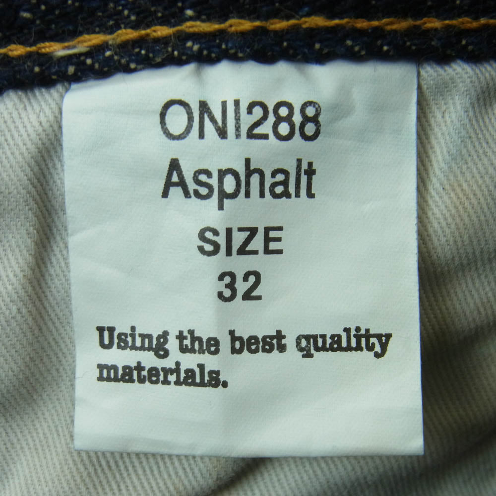 ONI DENIM 鬼デニム ONI 288 鬼デニム 20oz Asphalt Denim アスファルト デニム パンツ ボタンフライ レギュラー ストレート 赤耳 ジーンズ W32 インディゴブルー系 32【極上美品】【中古】