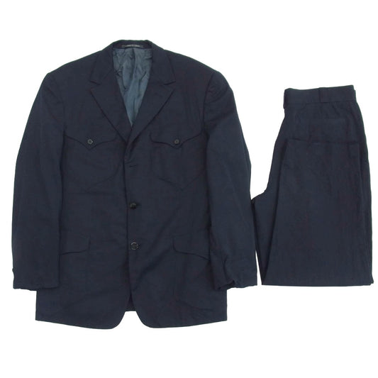 Gianni Versace ジャンニ・ヴェルサーチ 25BAVC セットアップ 3Bボタン シングル テーラードジャケット 3タック スラックスパンツ ダークネイビー系 ジャケット表記サイズ無　パンツサイズ46【中古】