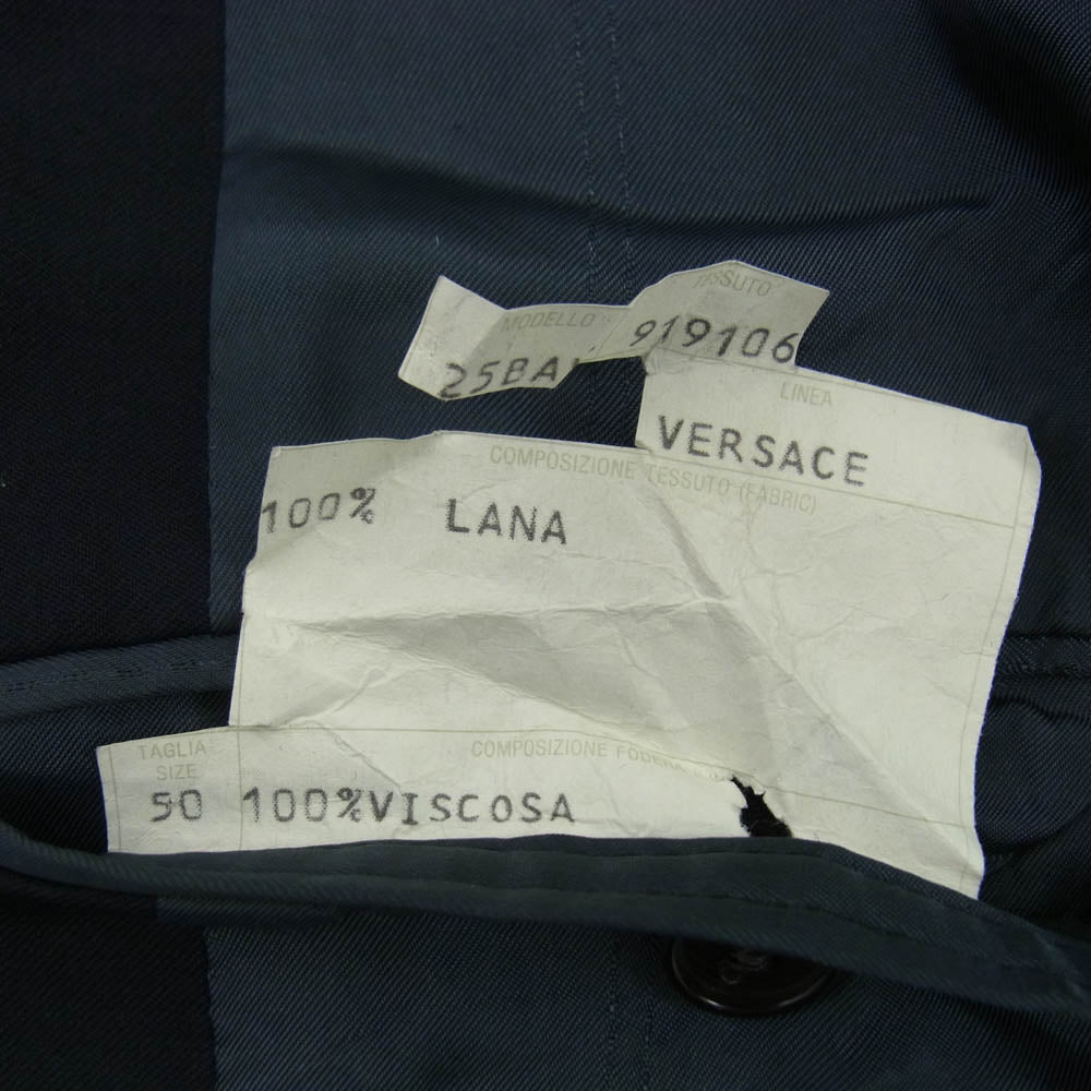 Gianni Versace ジャンニ・ヴェルサーチ 25BAVC セットアップ 3Bボタン シングル テーラードジャケット 3タック スラックスパンツ ダークネイビー系 ジャケット表記サイズ無　パンツサイズ46【中古】