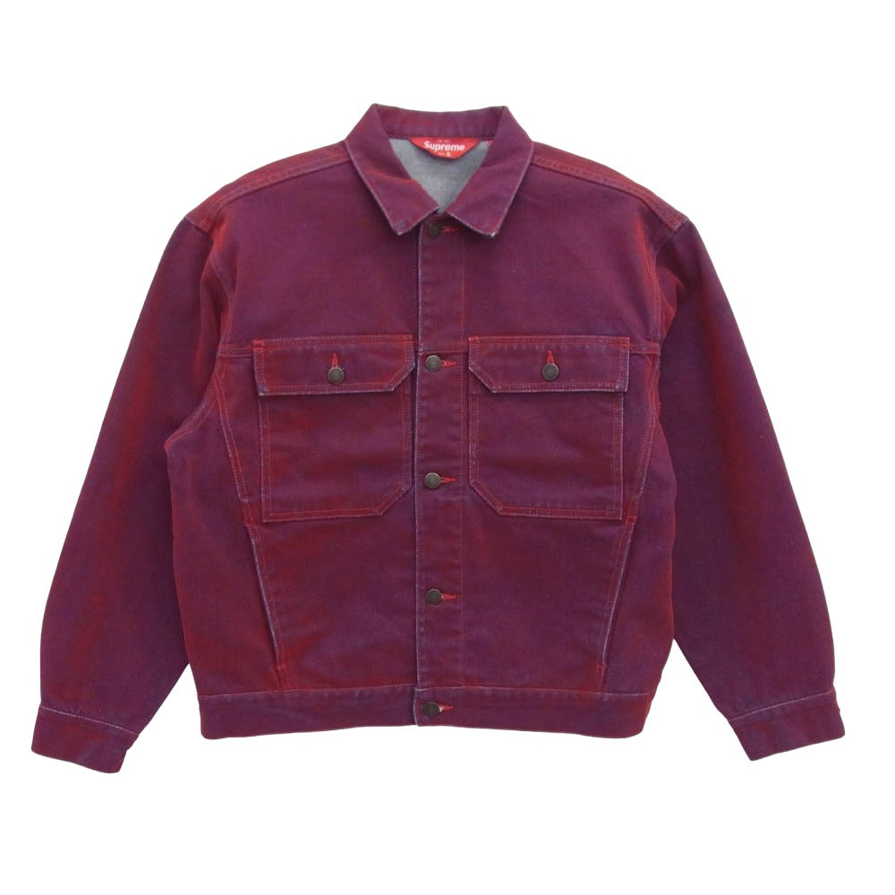 Supreme シュプリーム 23SS Flocked Denim Trucker Jacket フロック デニム トラッカー ジャケット レッド系 S【中古】