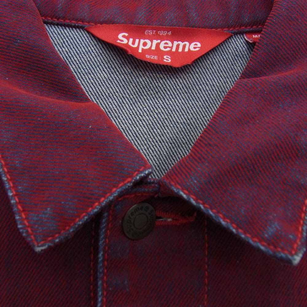 Supreme シュプリーム 23SS Flocked Denim Trucker Jacket フロック デニム トラッカー ジャケット レッド系 S【中古】