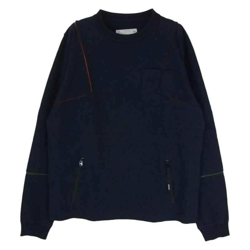 Sacai サカイ 21-02586M REBUILD ZIP POCKET COTTON L/S T-SHIRT リビルド ジップ ポケット コットン ロングスリーブ カットソー ブラック系 3【中古】