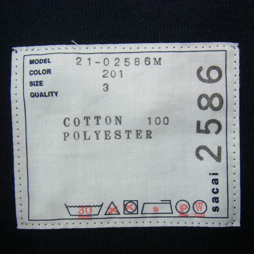 Sacai サカイ 21-02586M REBUILD ZIP POCKET COTTON L/S T-SHIRT リビルド ジップ ポケット コットン ロングスリーブ カットソー ブラック系 3【中古】