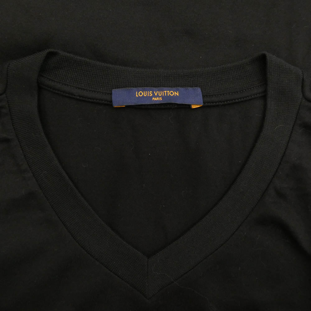 LOUIS VUITTON ルイ・ヴィトン ワンポイント ロゴ Vネック 半袖 Tシャツ ブラック系 L【中古】