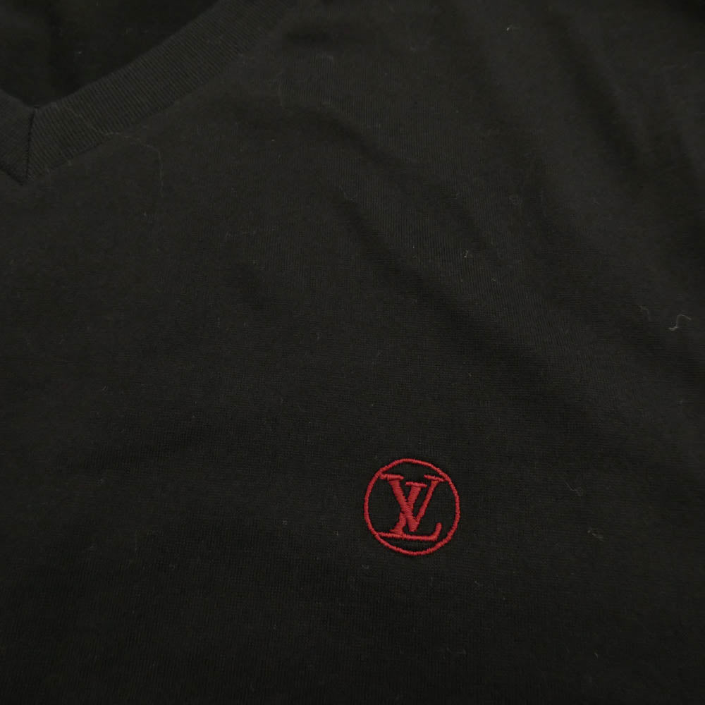 LOUIS VUITTON ルイ・ヴィトン ワンポイント ロゴ Vネック 半袖 Tシャツ ブラック系 L【中古】