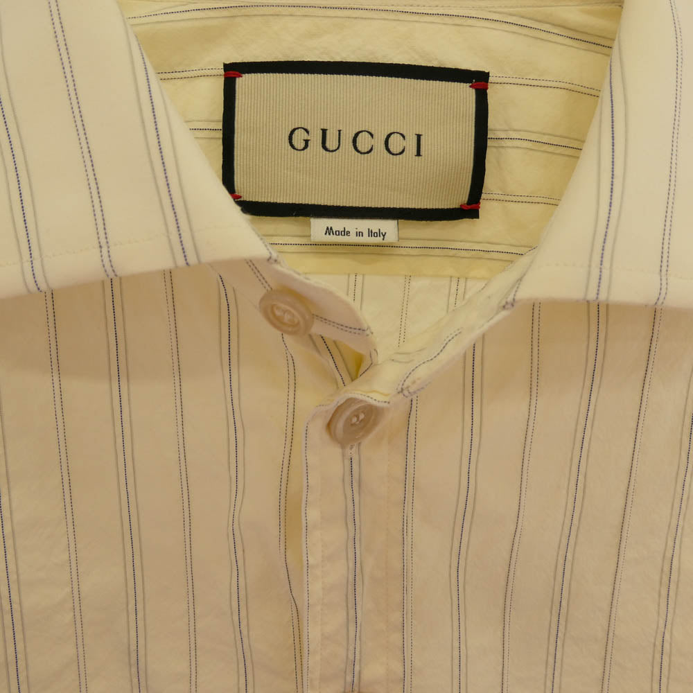 GUCCI グッチ 574508 ロゴ刺繍 ストライプ 長袖 シャツ イエロー系 48【中古】