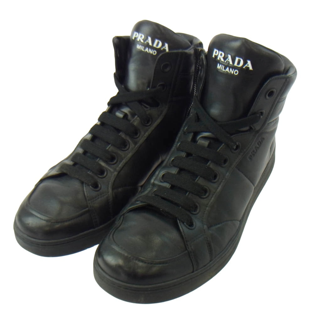 PRADA プラダ 2TG 184 サイド ジップ ハイカット スニーカー ブラック系 7【中古】