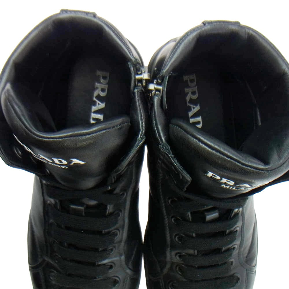 PRADA プラダ 2TG 184 サイド ジップ ハイカット スニーカー ブラック系 7【中古】