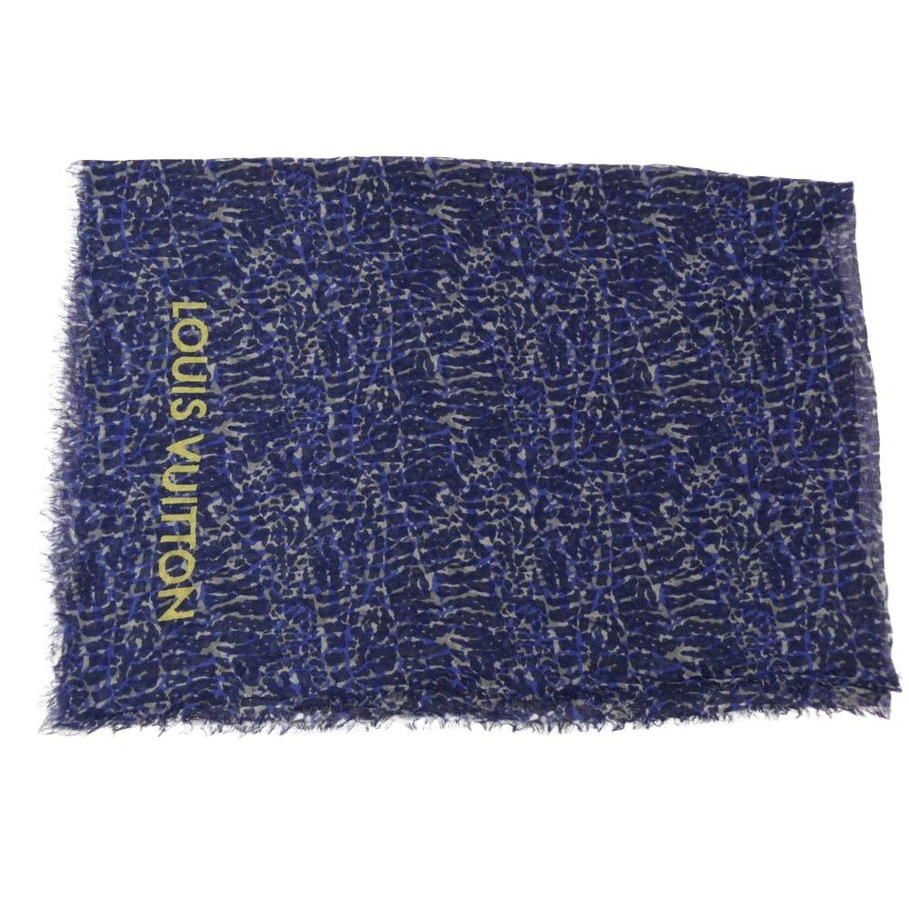 LOUIS VUITTON ルイ・ヴィトン カシミヤ シルク レオパード 大判 ストール ブルー系【中古】