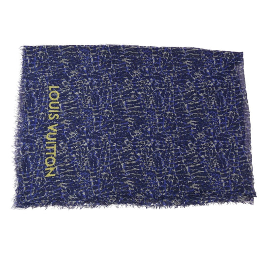 LOUIS VUITTON ルイ・ヴィトン カシミヤ シルク レオパード 大判 ストール ブルー系【中古】