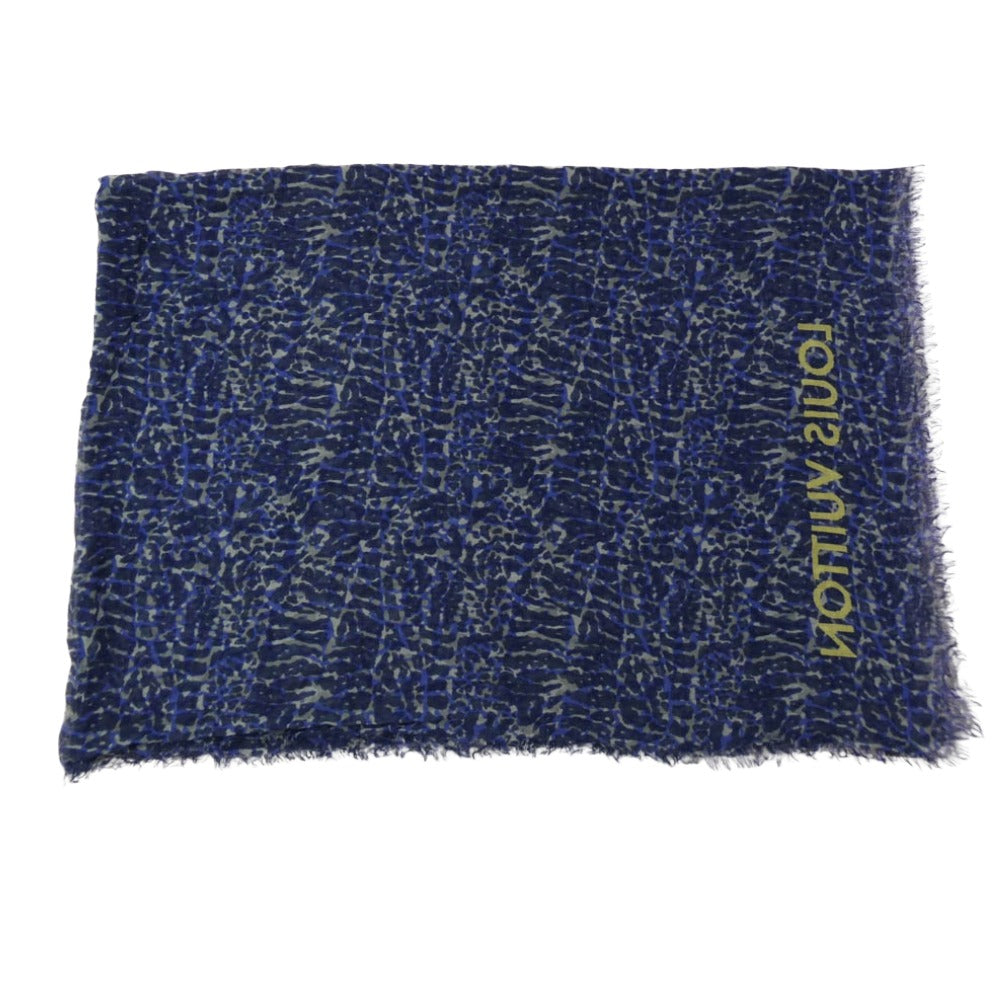 LOUIS VUITTON ルイ・ヴィトン カシミヤ シルク レオパード 大判 ストール ブルー系【中古】