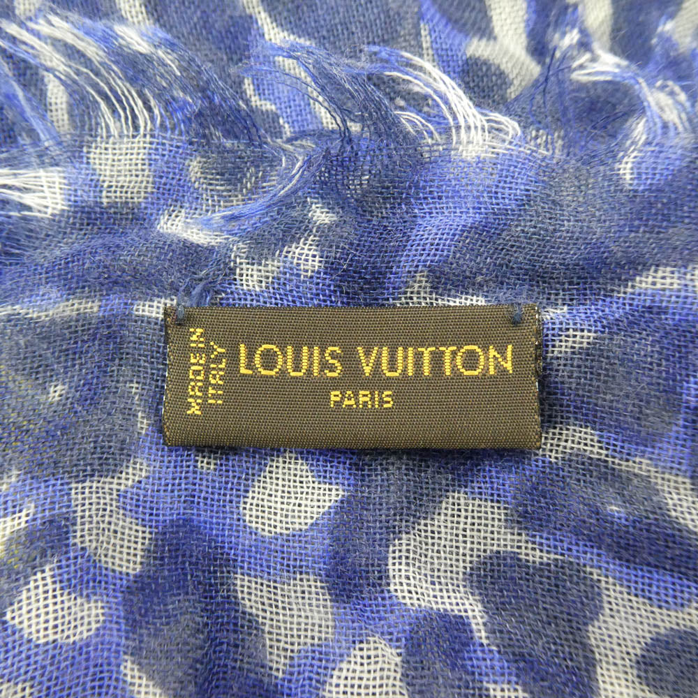LOUIS VUITTON ルイ・ヴィトン カシミヤ シルク レオパード 大判 ストール ブルー系【中古】