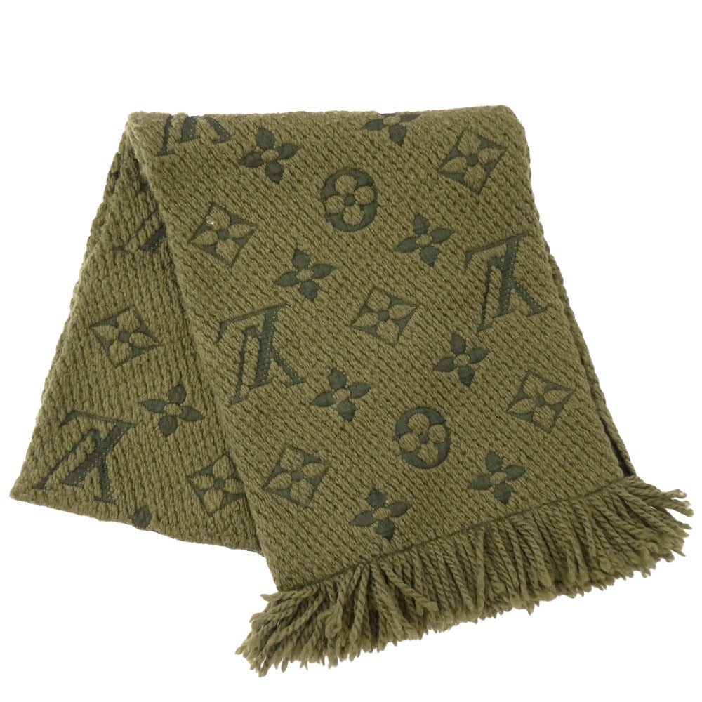 LOUIS VUITTON ルイ・ヴィトン 413287 ウール シルク エシャルプ ロゴマニア モノグラム マフラー モスグリーン系【中古】