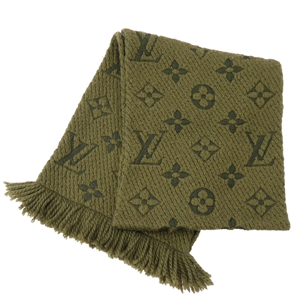 LOUIS VUITTON ルイ・ヴィトン 413287 ウール シルク エシャルプ ロゴマニア モノグラム マフラー モスグリーン系【中古】