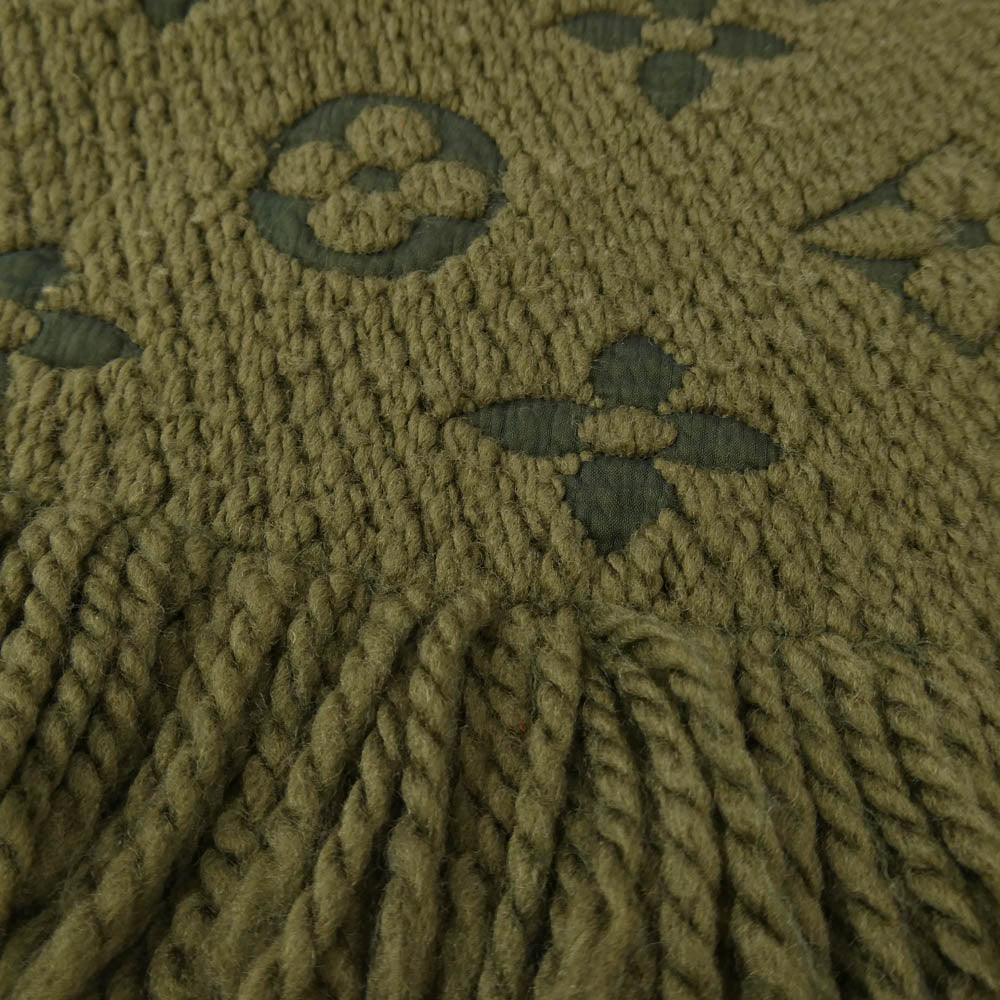 LOUIS VUITTON ルイ・ヴィトン 413287 ウール シルク エシャルプ ロゴマニア モノグラム マフラー モスグリーン系【中古】