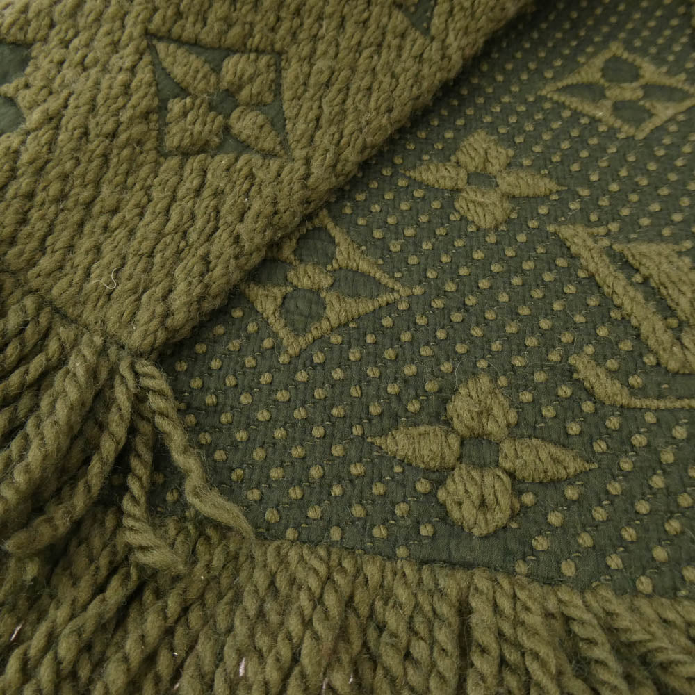 LOUIS VUITTON ルイ・ヴィトン 413287 ウール シルク エシャルプ ロゴマニア モノグラム マフラー モスグリーン系【中古】