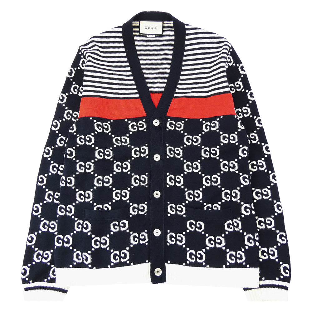 GUCCI グッチ 523048 GGジャガード コットン ニット カーディガン マルチカラー系 ブラック系 L【中古】