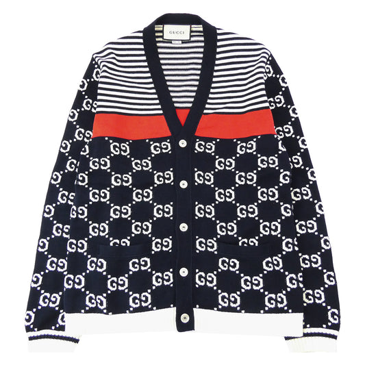 GUCCI グッチ 523048 GGジャガード コットン ニット カーディガン マルチカラー系 ブラック系 L【中古】