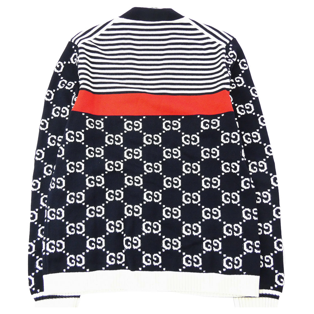GUCCI グッチ 523048 GGジャガード コットン ニット カーディガン マルチカラー系 ブラック系 L【中古】