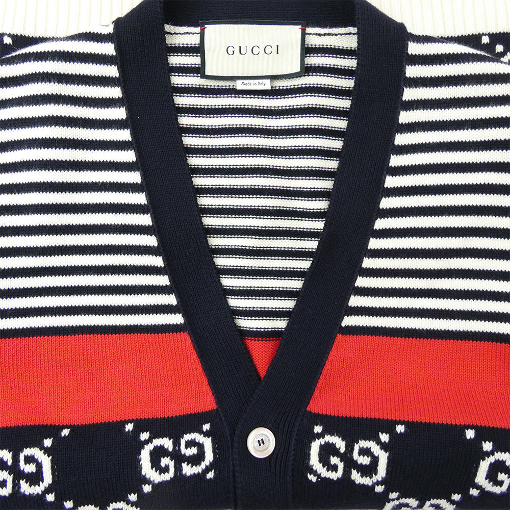 GUCCI グッチ 523048 GGジャガード コットン ニット カーディガン マルチカラー系 ブラック系 L【中古】