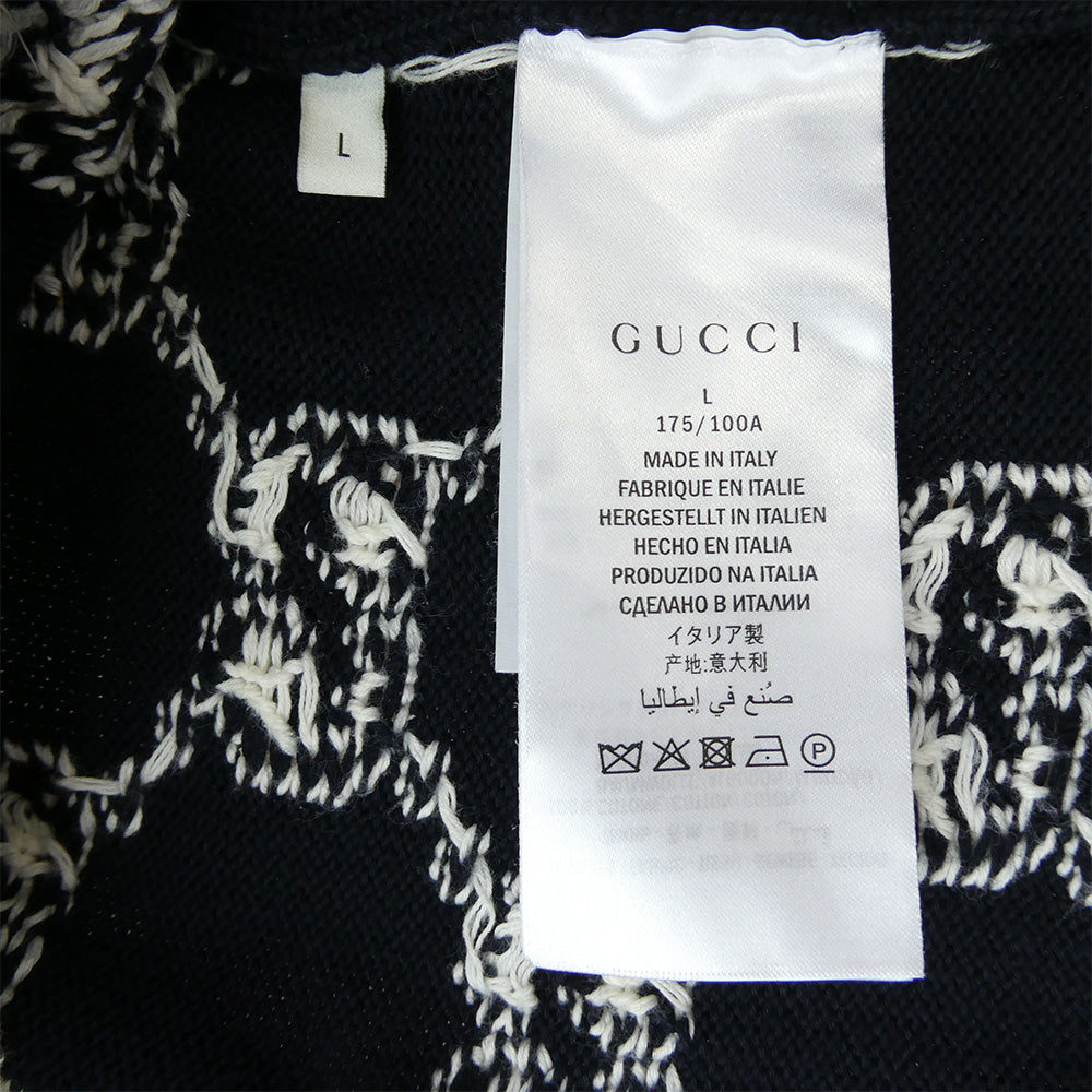 GUCCI グッチ 523048 GGジャガード コットン ニット カーディガン マルチカラー系 ブラック系 L【中古】