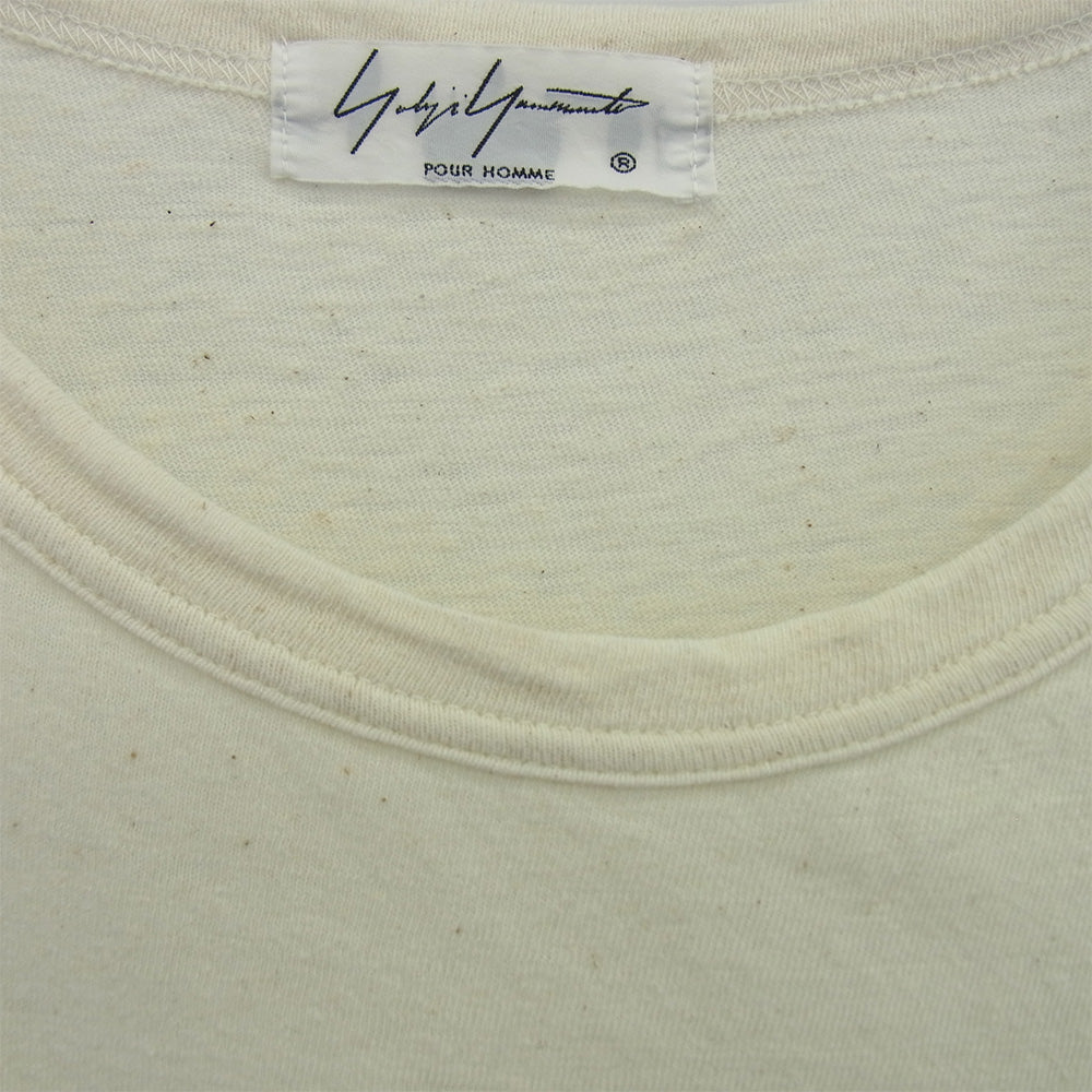 Yohji Yamamoto POUR HOMME ヨウジヤマモトプールオム 20SS HN-T45-086 断ち切り クルーネック 半袖 カットソー Tシャツ オフホワイト系 3【中古】