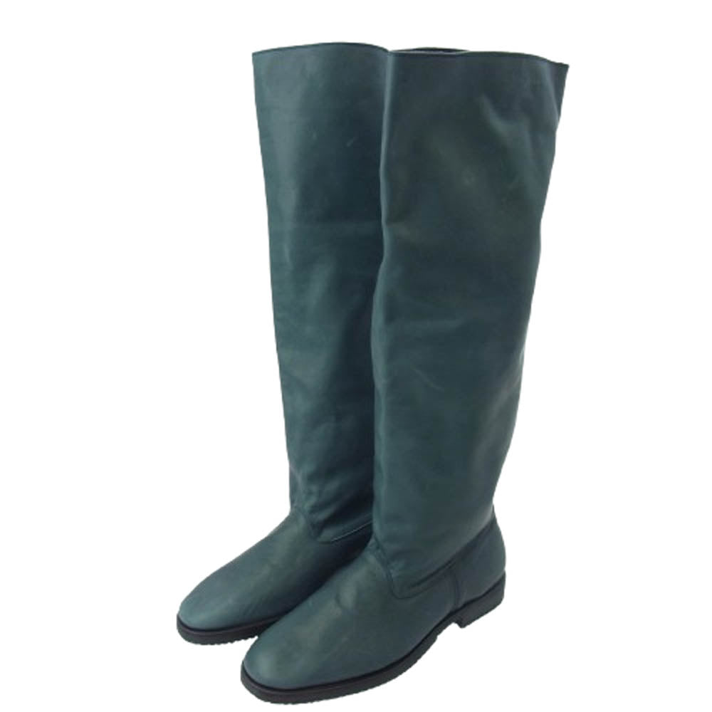 Yohji Yamamoto POUR HOMME ヨウジヤマモトプールオム 23AW LOOK24着用モデル インディゴレザー ロング ペコスブーツ モスグリーン系 4【中古】