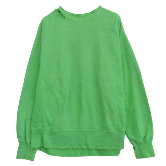ANCELLM アンセルム 23SS ANC-CT14 DYED DAMAGE SWEAT クルーネック スウェット ライトグリーン系 2【中古】