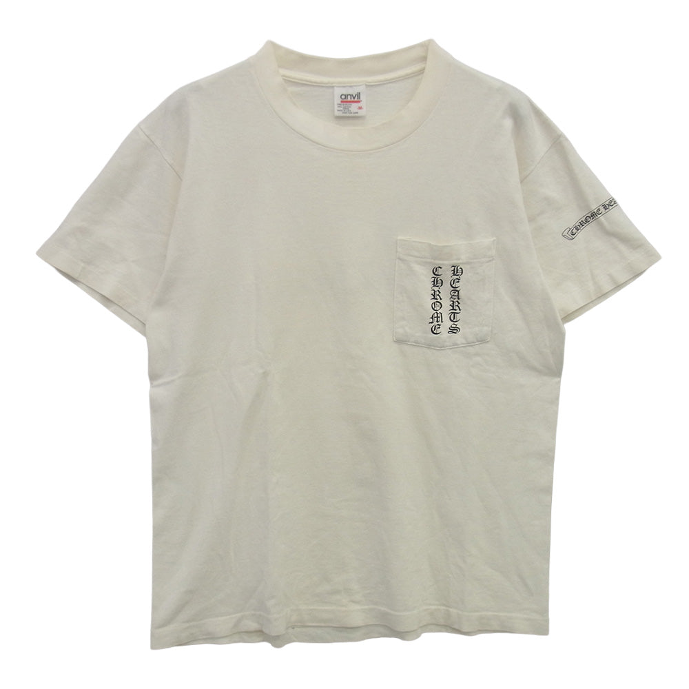CHROME HEARTS クロムハーツ（原本無） OLD オールド 90s Anvilボディ スクロールラベルロゴプリント クルーネック 半袖 Tシャツ ホワイト系 M【中古】
