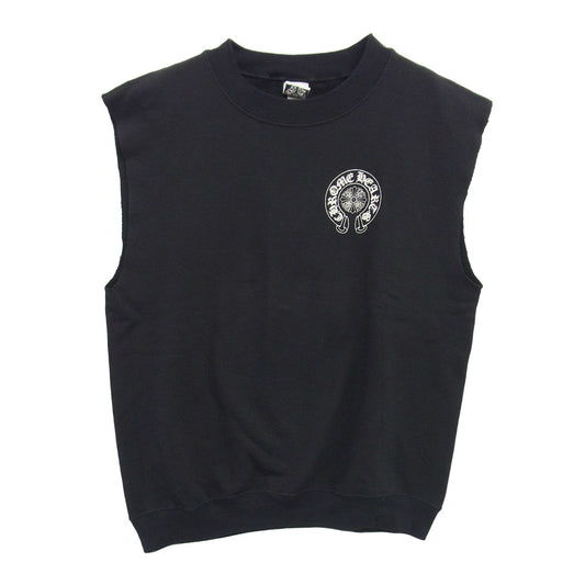 CHROME HEARTS クロムハーツ（原本無） OLD オールド ホースシュー プリント 断ち切り スリーブレス ノースリーブ スウェット トレーナー ブラック系 S【中古】