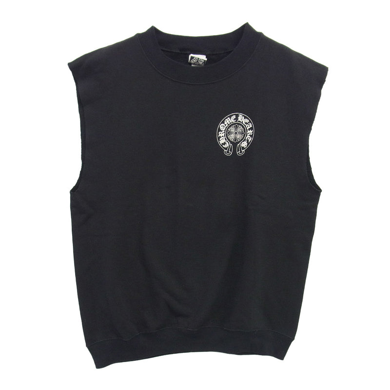 CHROME HEARTS クロムハーツ（原本無） OLD オールド ホースシュー プリント 断ち切り スリーブレス ノースリーブ スウェット トレーナー ブラック系 S【中古】
