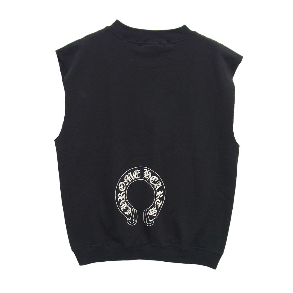 CHROME HEARTS クロムハーツ（原本無） OLD オールド ホースシュー プリント 断ち切り スリーブレス ノースリーブ スウェット トレーナー ブラック系 S【中古】