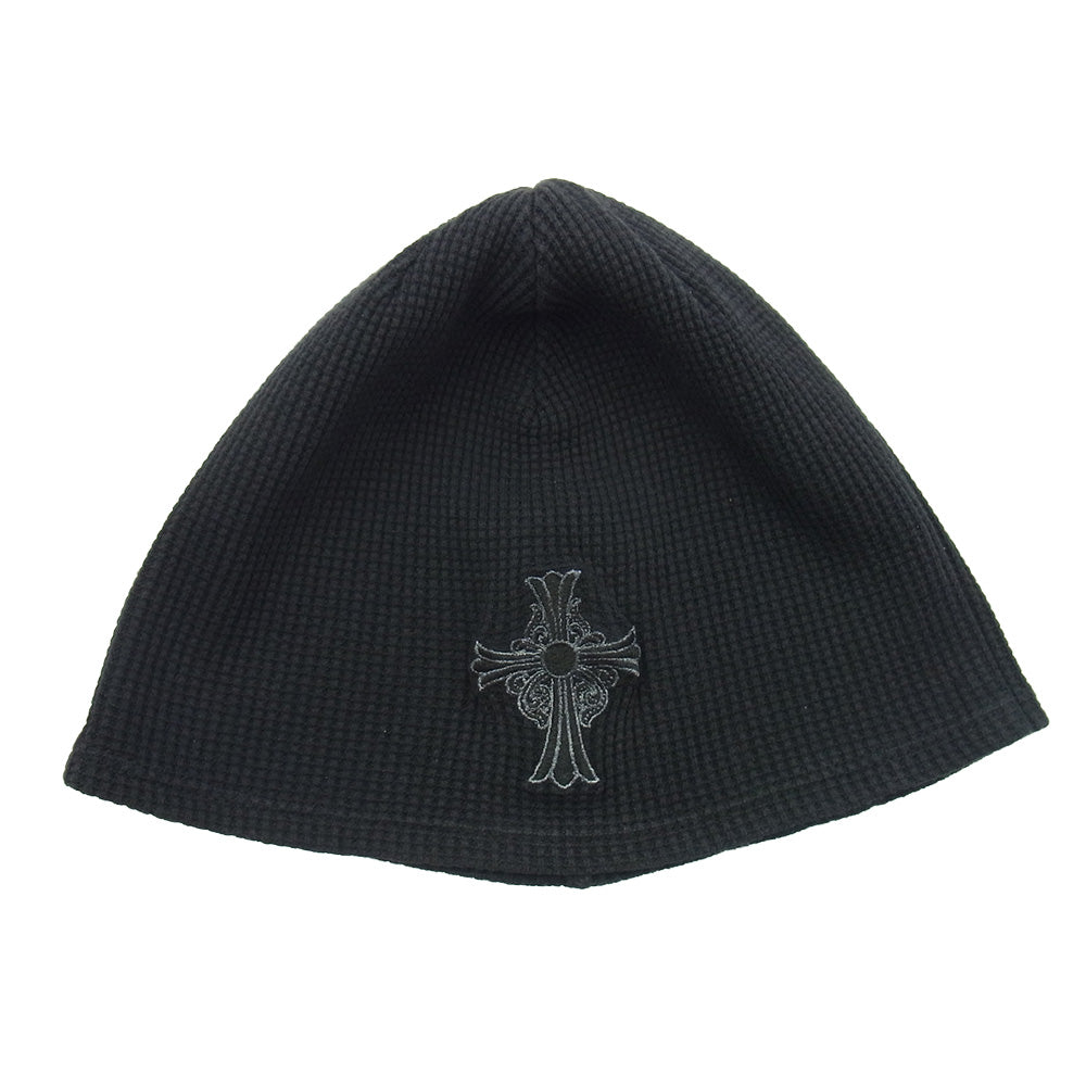 CHROME HEARTS クロムハーツ（原本無） USA製 OLD オールド ロゴ刺繍 サーマル クロス ビーニー ニットキャップ 帽子 ブラック系【中古】