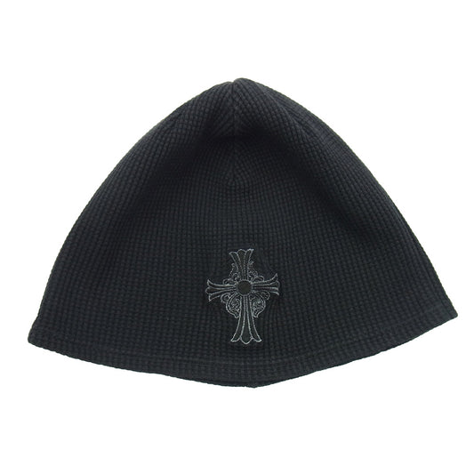 CHROME HEARTS クロムハーツ（原本無） USA製 OLD オールド ロゴ刺繍 サーマル クロス ビーニー ニットキャップ 帽子 ブラック系【中古】