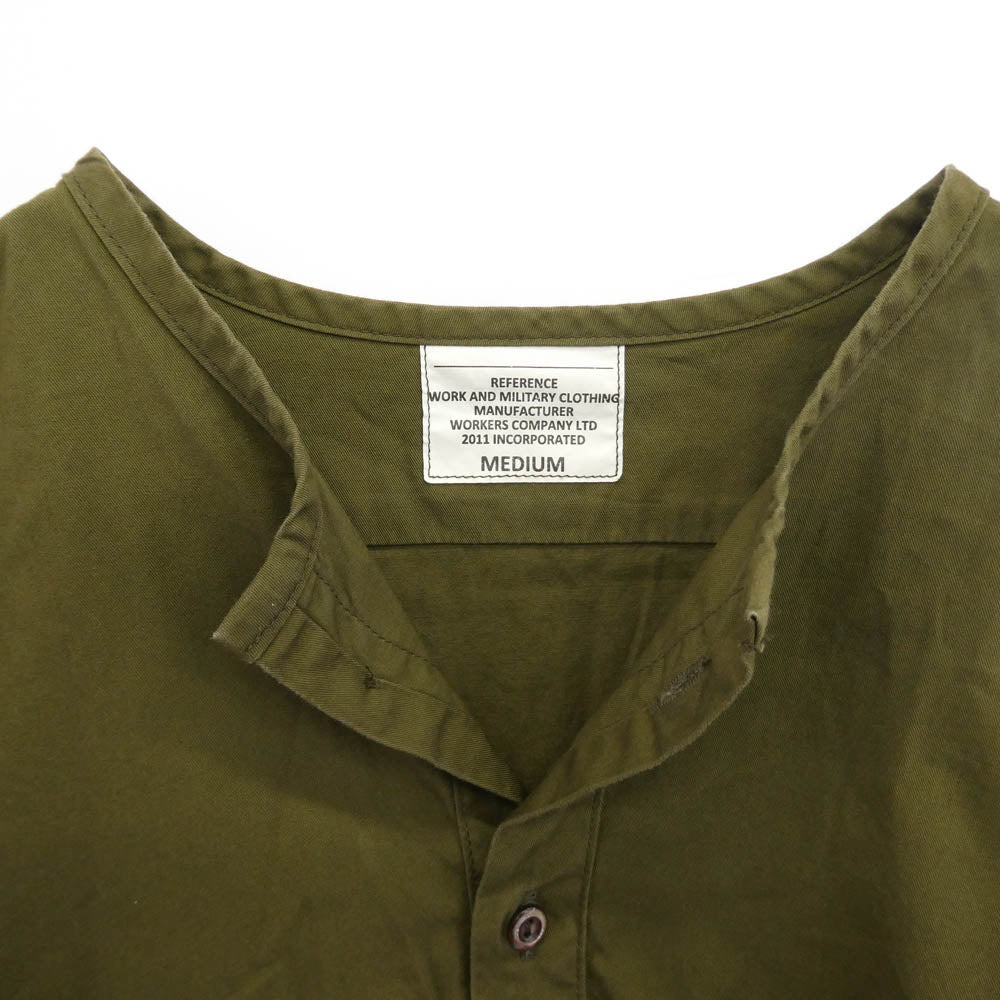 ワーカーズ ノーカラー プルオーバー ワーク シャツ グリーン系 M【中古】