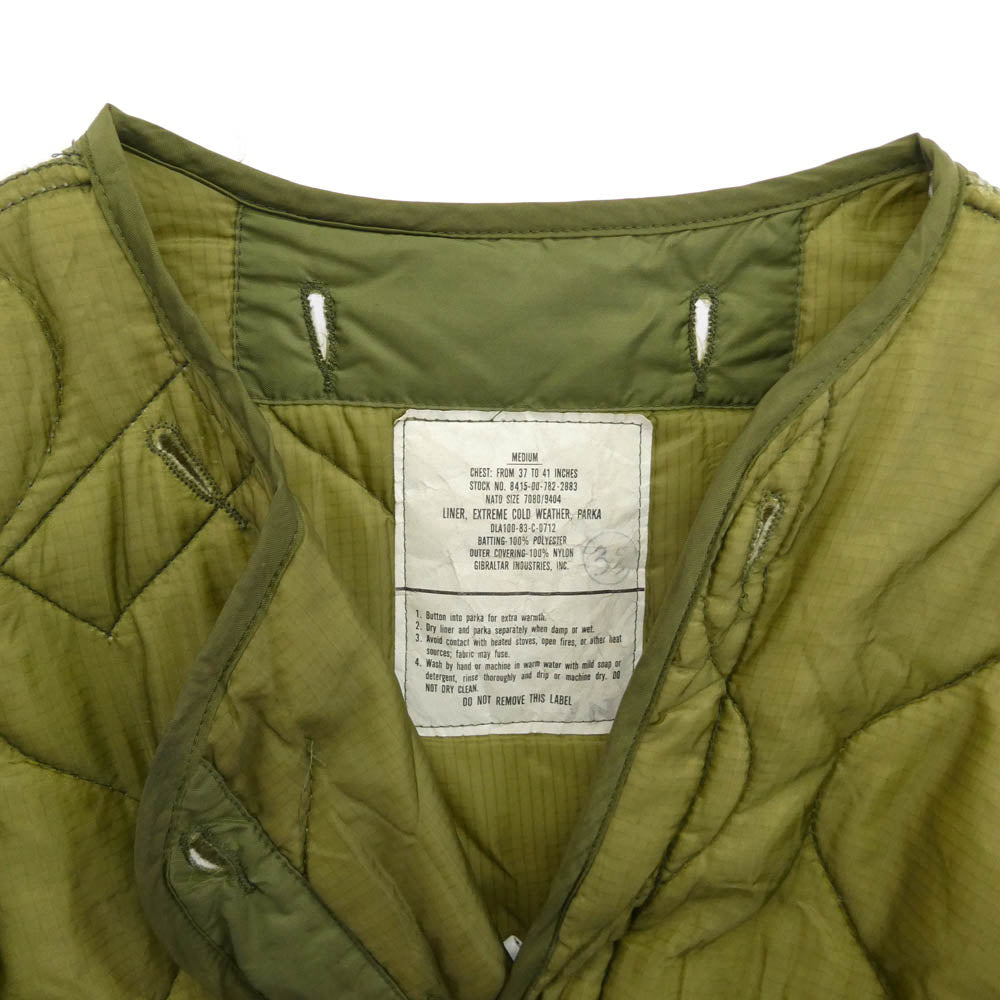 米軍 8415-00-782-2883 80s 当時物 Quilting Liner Jacket ミリタリー キルティングライナー ジャケット グリーン系【中古】