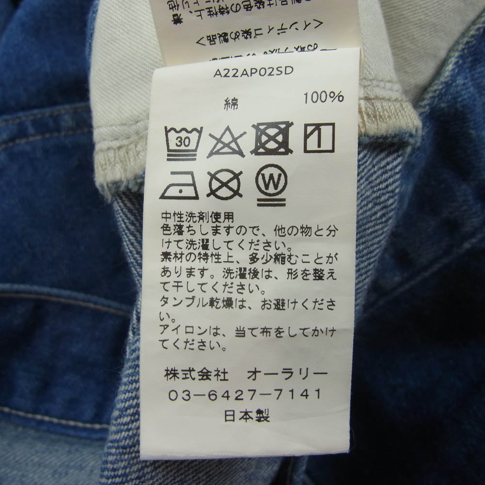 AURALEE オーラリー 22AW A22AP02SD SELVEDGE LIGHT DENIM PANTS セルビッジ ライト デニムパンツ ジーンズ インディゴブルー系 3【中古】