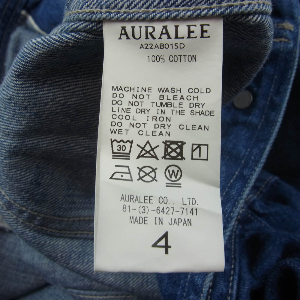 AURALEE オーラリー 22AW A22AB01SD SELVEDGE LIGHT DENIM BLOUSON セルビッジ ライト デニムジャケット ブルゾン インディゴブルー系 4【中古】