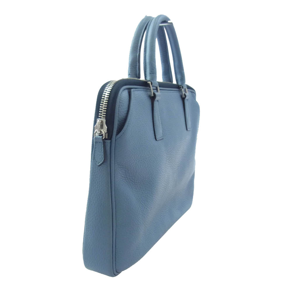 銀座オサダ K06-k114 レザー ブリーフケース ハンドバッグ ライトブルー系【中古】